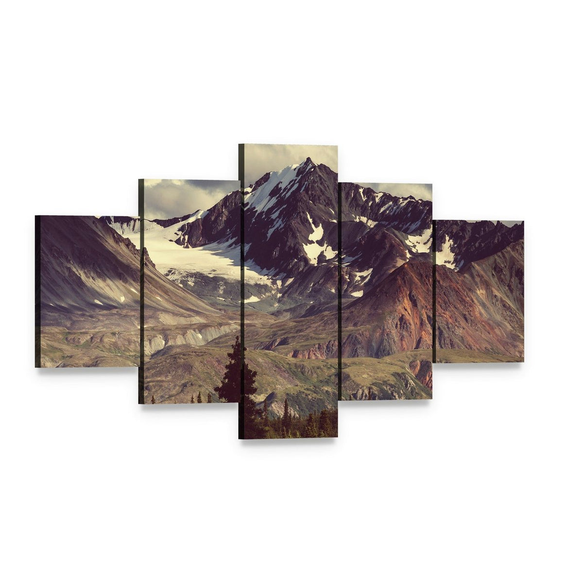 Denali Mountain Alaska Canvas Wall Art, 5 panel 5 Star layout gallery wrapped canvas set, angled product view