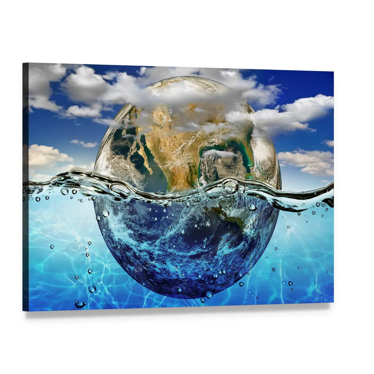 Earth Immersed in Water Canvas Wall Art, single panel gallery wrapped canvas, angled product view