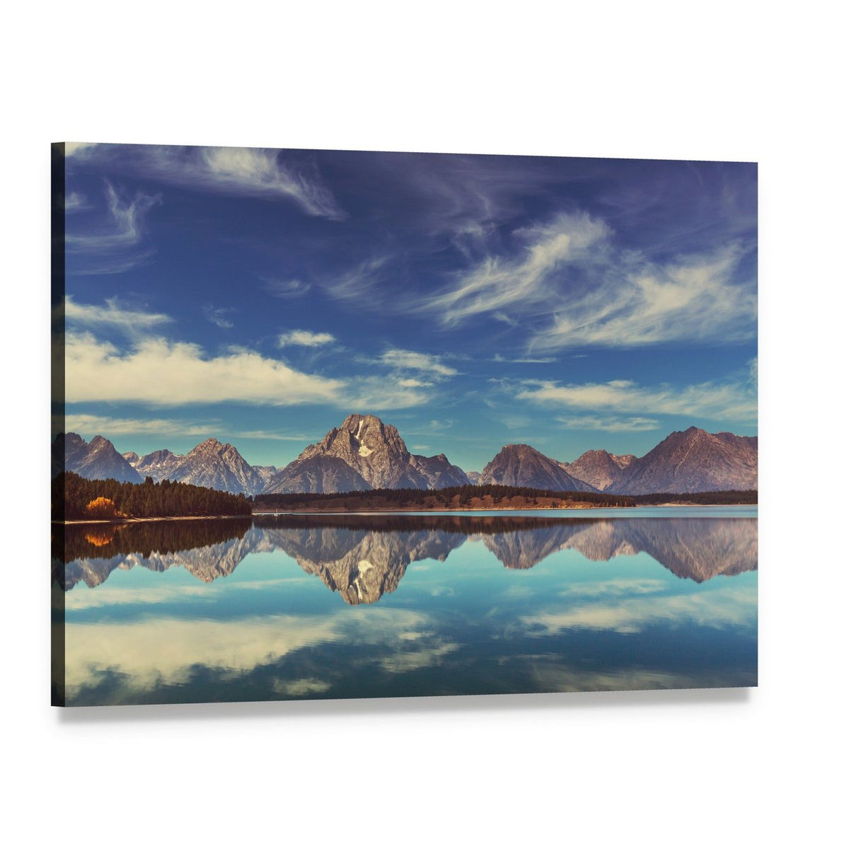 Snow-capped Mountains with Lake Reflection Canvas Wall Art, single panel gallery wrapped canvas, angled product view