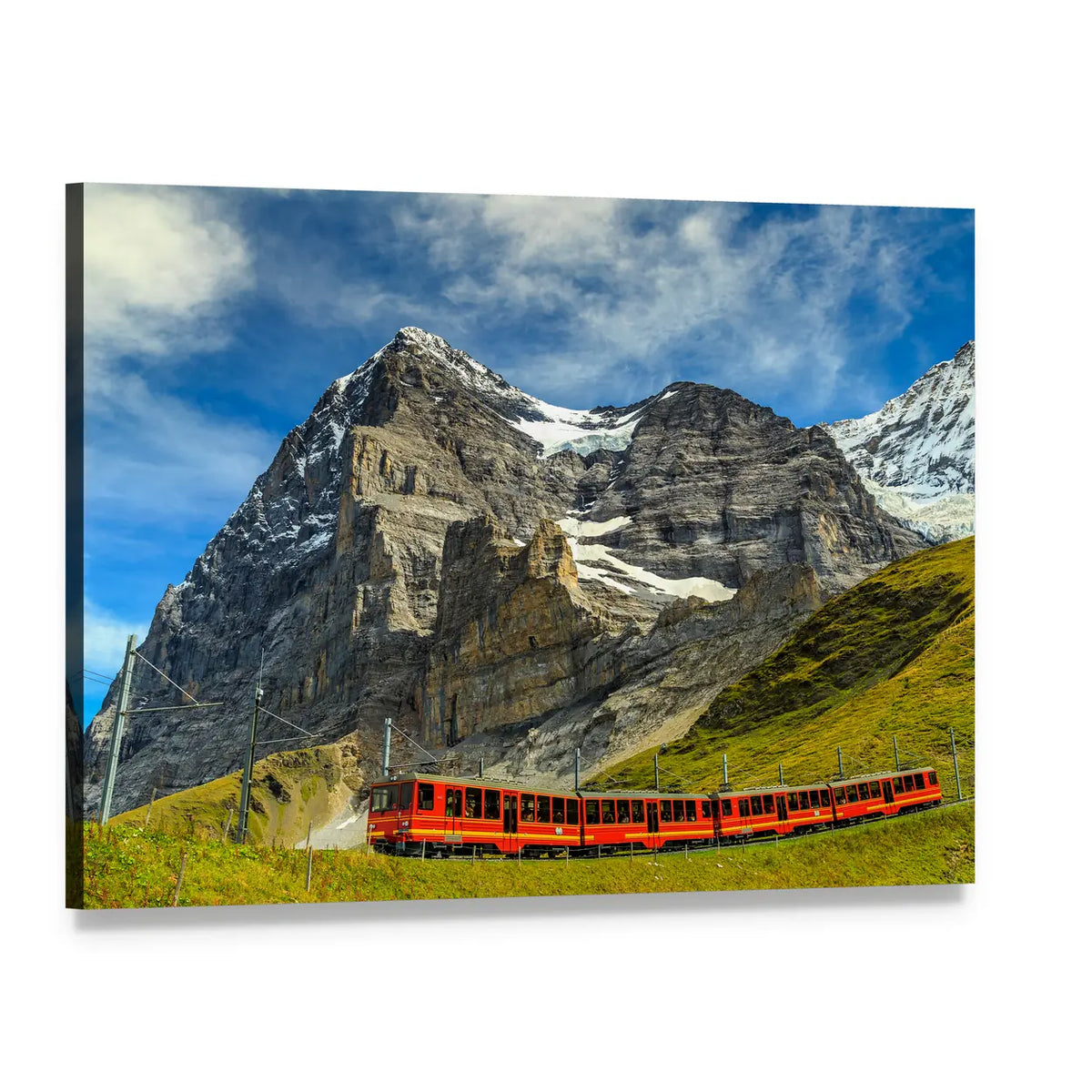 Red Electric Train in Switzerland Canvas Wall Art, single panel gallery wrapped canvas, angled product view