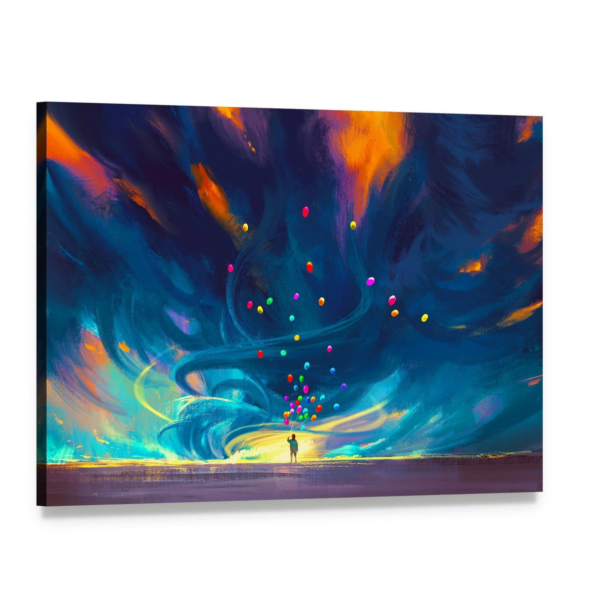 Child Holding Balloons Illustration Canvas Wall Art, single panel gallery wrapped canvas, angled product view