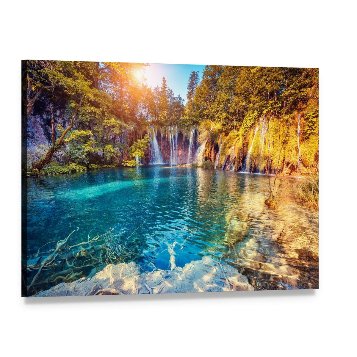 Waterfall in the Plitvice Lakes National Park Croatia Canvas Wall Art, single panel gallery wrapped canvas, angled product view