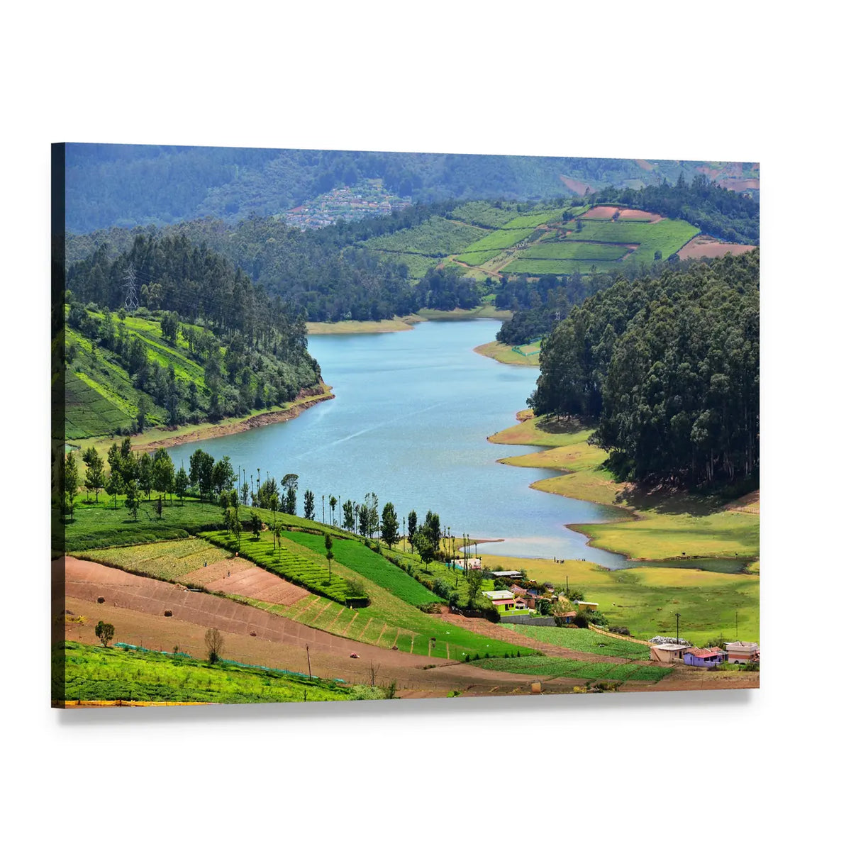 Winding River Through Terraced Fields Canvas Wall Art, single panel gallery wrapped canvas, angled product view