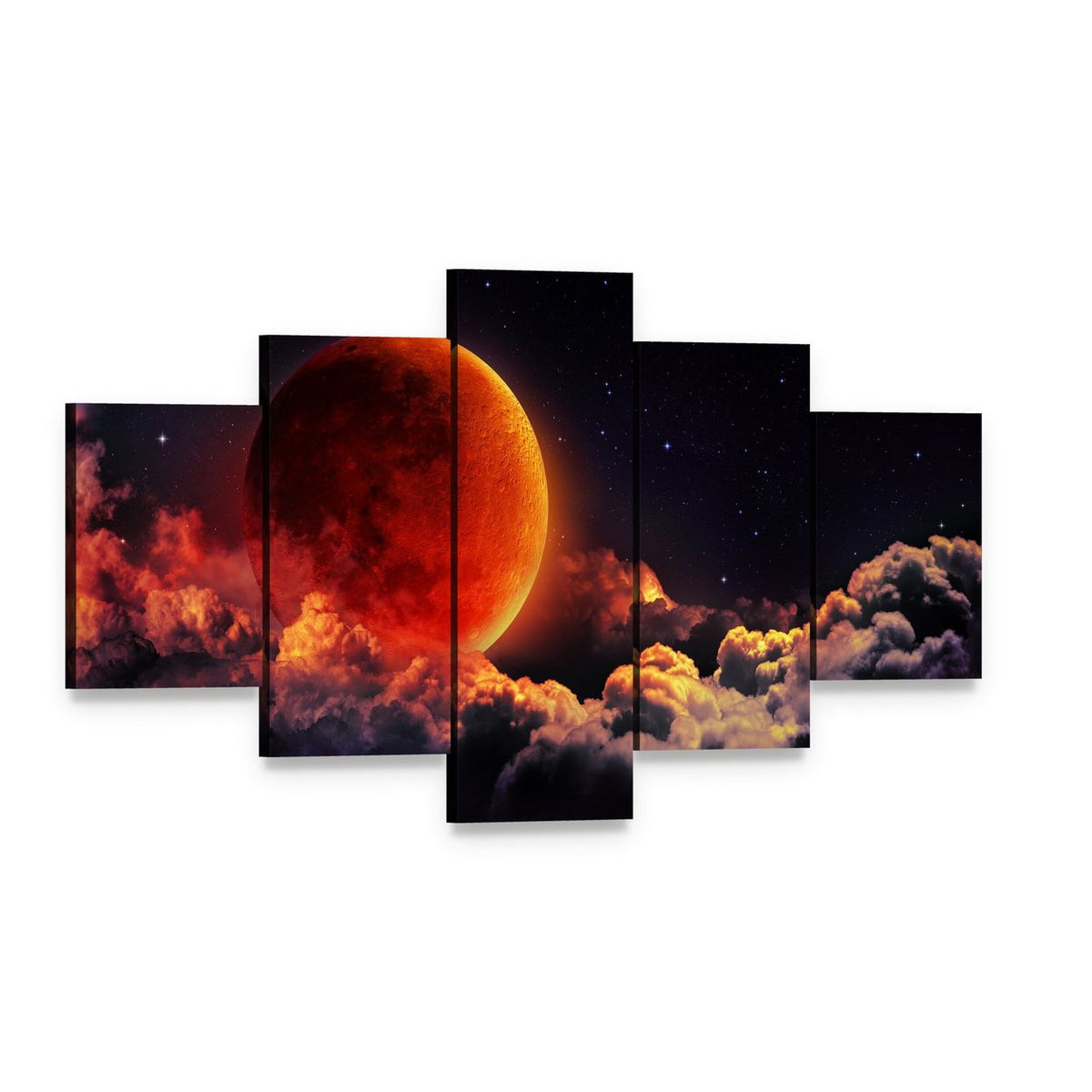 Red Planet with Clouds Canvas Wall Art, 5 panel 5 Star layout gallery wrapped canvas set, angled product view