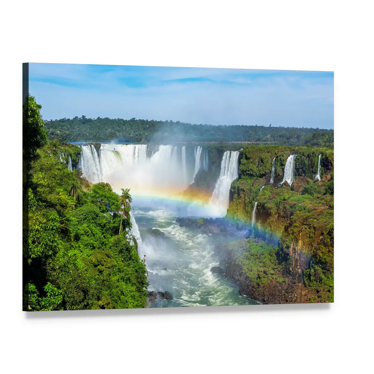 Iguazu Falls with Double Rainbow Canvas Wall Art, single panel gallery wrapped canvas, angled product view
