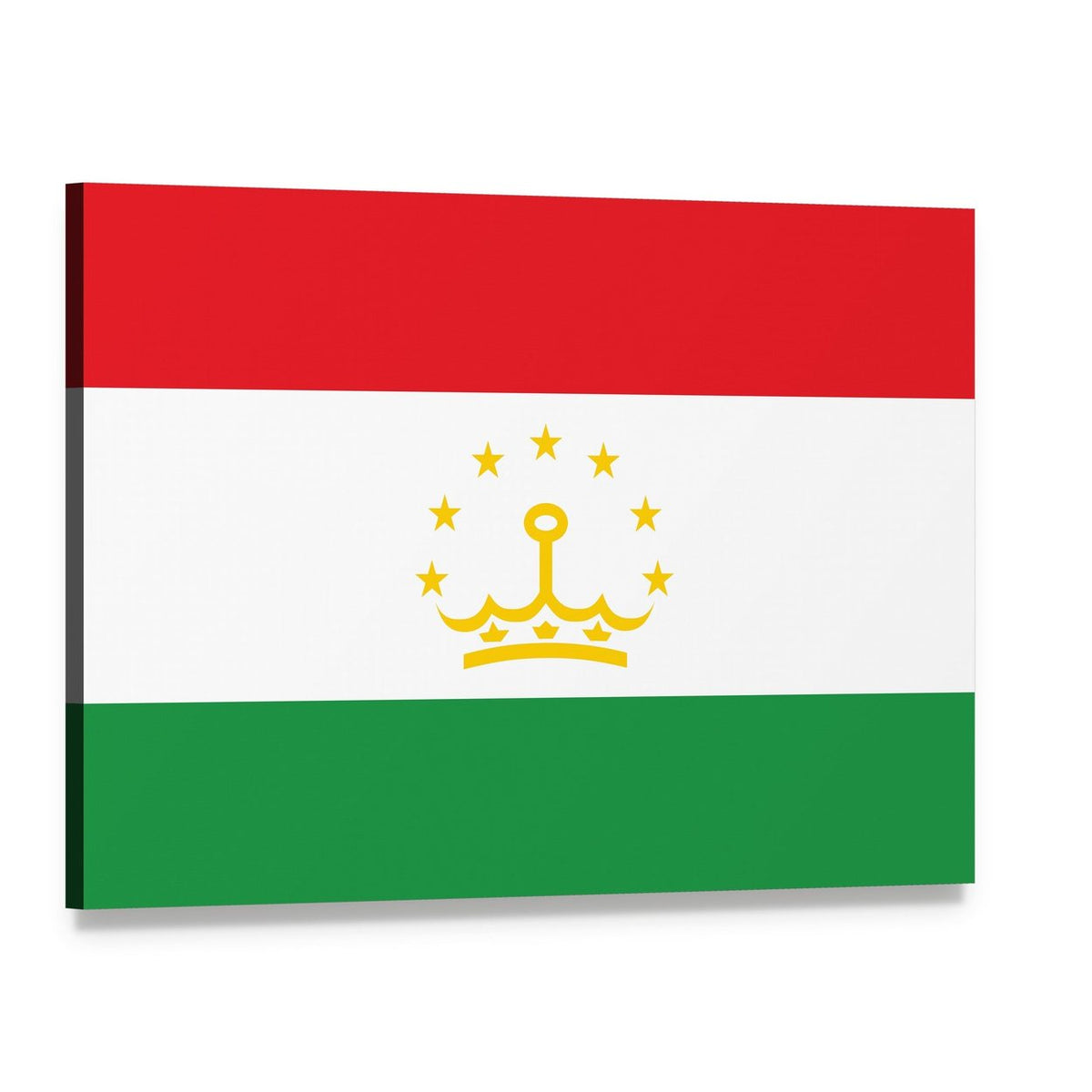 Tajikistan Flag with Crown and Stars Canvas Wall Art, single panel gallery wrapped canvas, angled product view