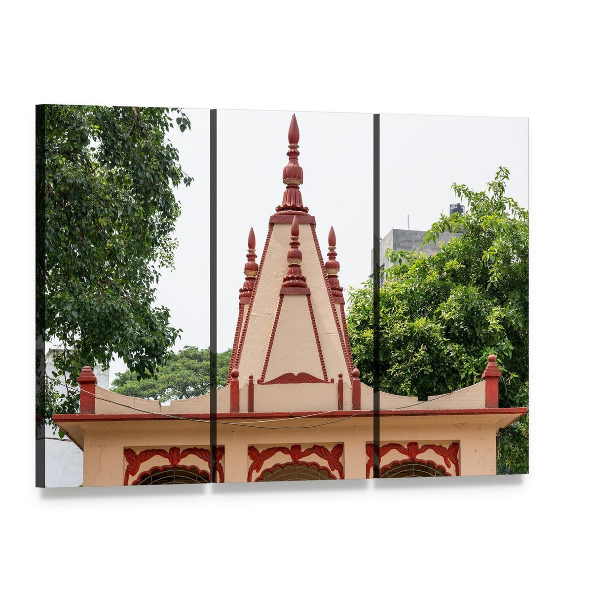 Dhakeshwari Temple in Bangladesh Canvas Wall Art, 3 panel 3 Horizontal layout gallery wrapped canvas set, angled product view