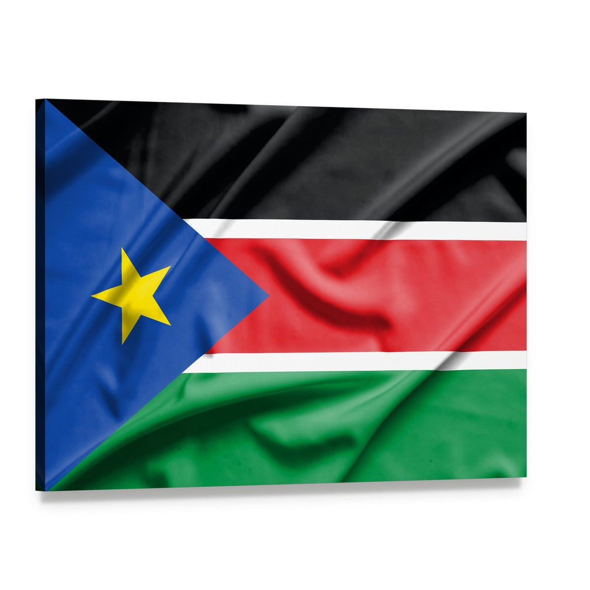 South Sudan Flag on Silk Texture Canvas Wall Art, single panel gallery wrapped canvas, angled product view
