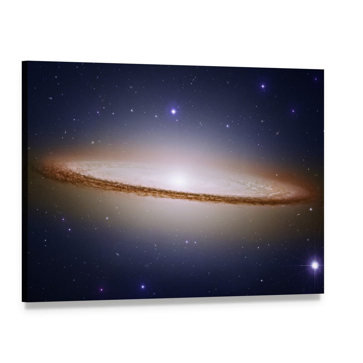 Sombrero Galaxy Canvas Wall Art, single panel gallery wrapped canvas, angled product view