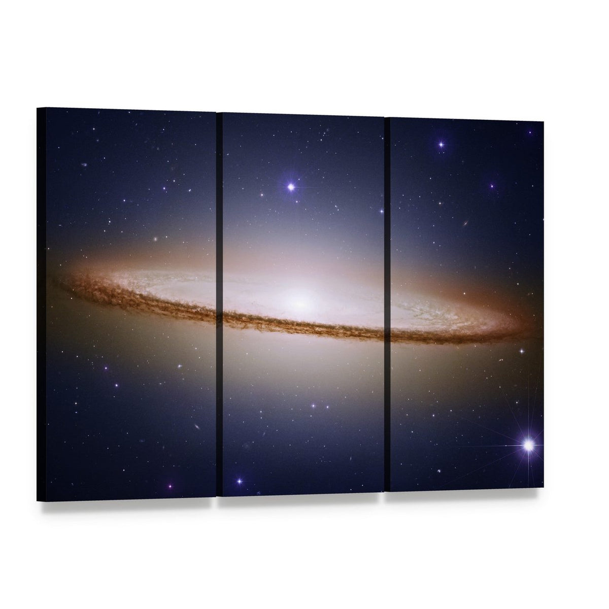 Sombrero Galaxy Canvas Wall Art, 3 panel 3 Horizontal layout gallery wrapped canvas set, angled product view