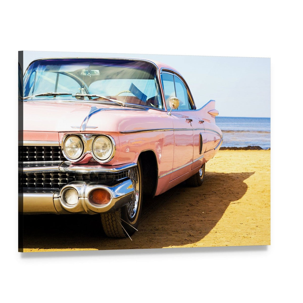 Classic Pink Car Canvas Wall Art, single panel gallery wrapped canvas, angled product view