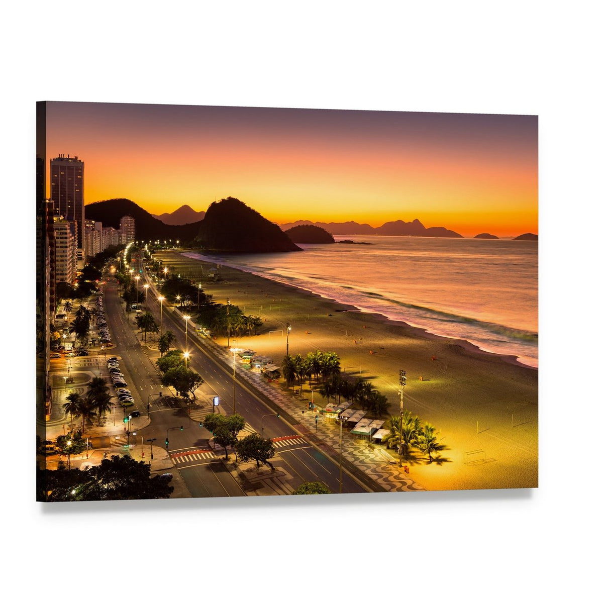 Copacabana Beach at Dawn Canvas Wall Art, single panel gallery wrapped canvas, angled product view