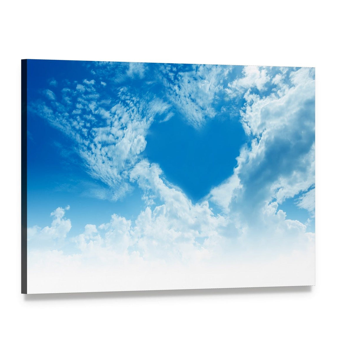 Sky Clouds Forming a Heart Shape Canvas Wall Art, single panel gallery wrapped canvas, angled product view