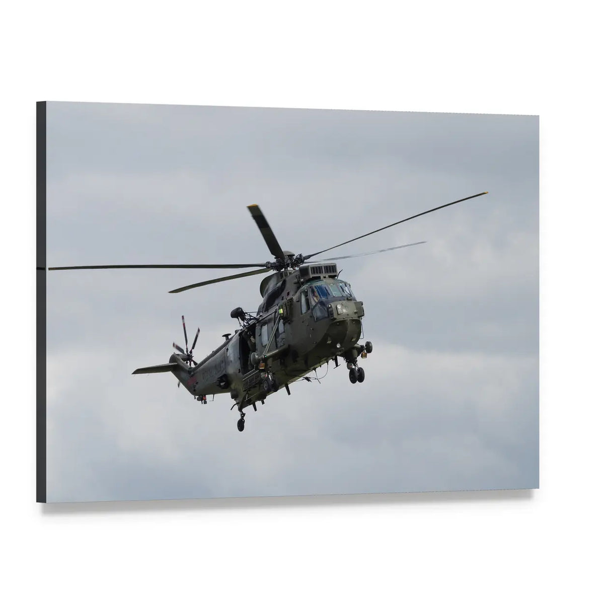 Royal Navy Sea King Helicopter Canvas Wall Art, single panel gallery wrapped canvas, angled product view