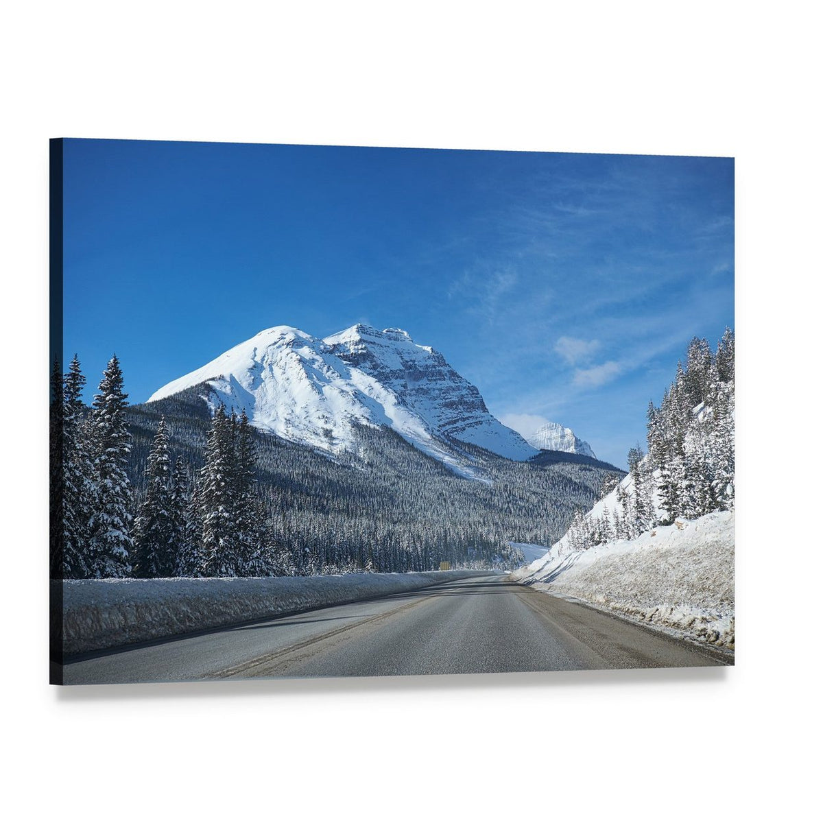 Winter Road in Banff National Park Canvas Wall Art, single panel gallery wrapped canvas, angled product view