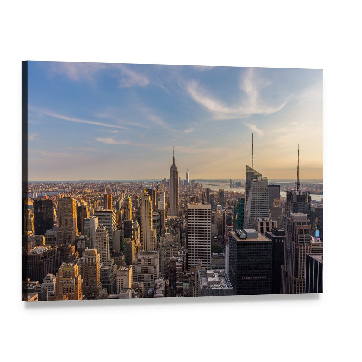 Downtown New York Skyline with Empire State Canvas Wall Art, single panel gallery wrapped canvas, angled product view