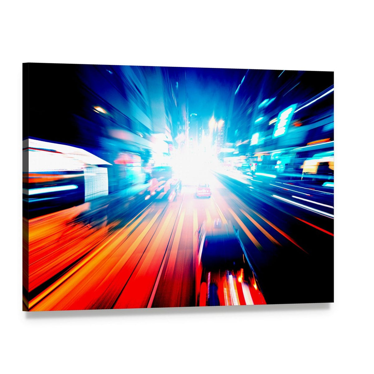 Colorful Night Traffic Canvas Wall Art, single panel gallery wrapped canvas, angled product view