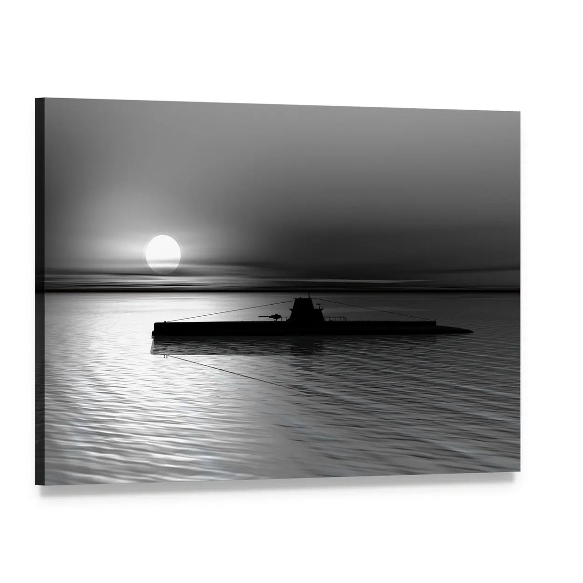 Submarine Silhouette on Calm Sea Canvas Wall Art, single panel gallery wrapped canvas, angled product view