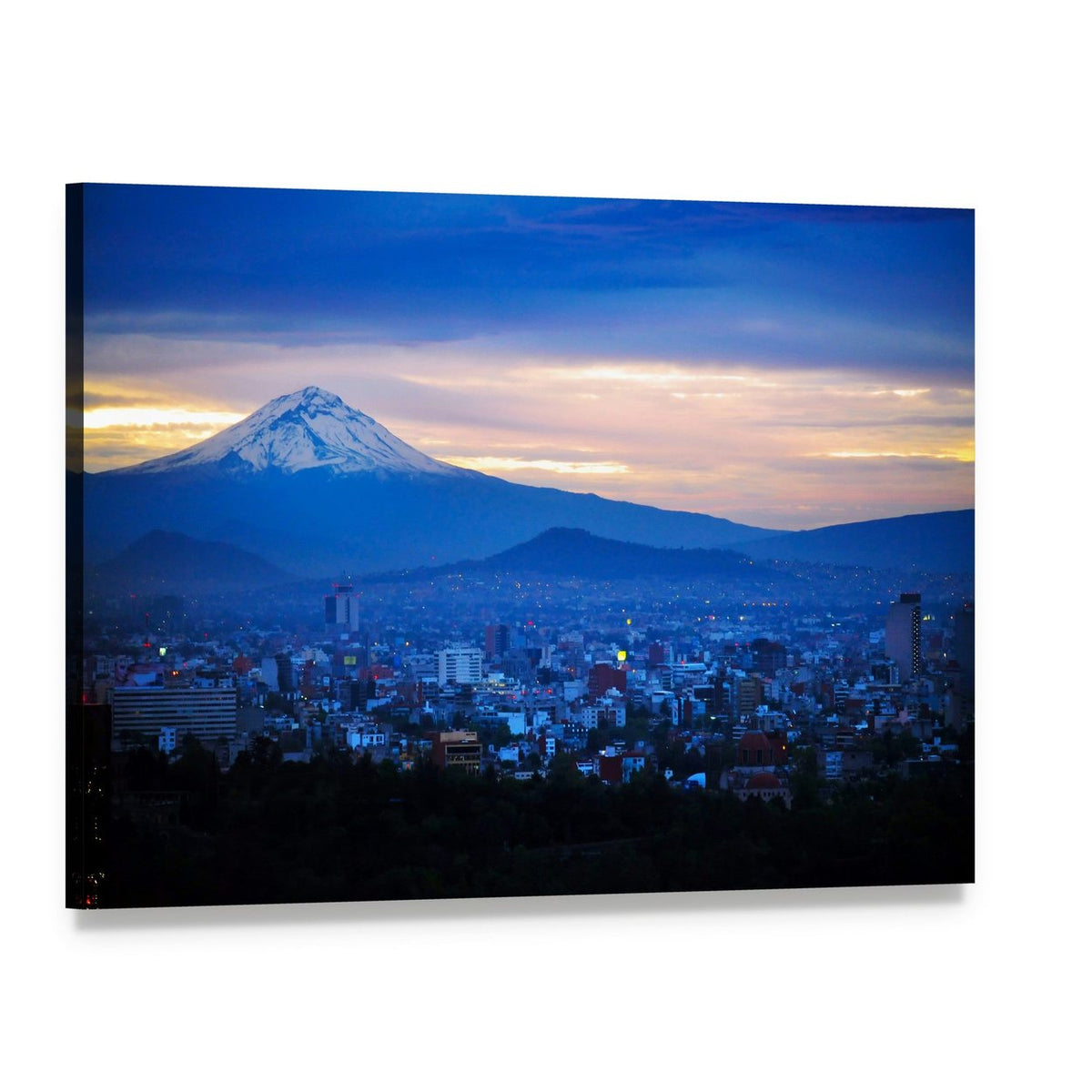 Popocatépetl Volcano at Dusk Canvas Wall Art, single panel gallery wrapped canvas, angled product view
