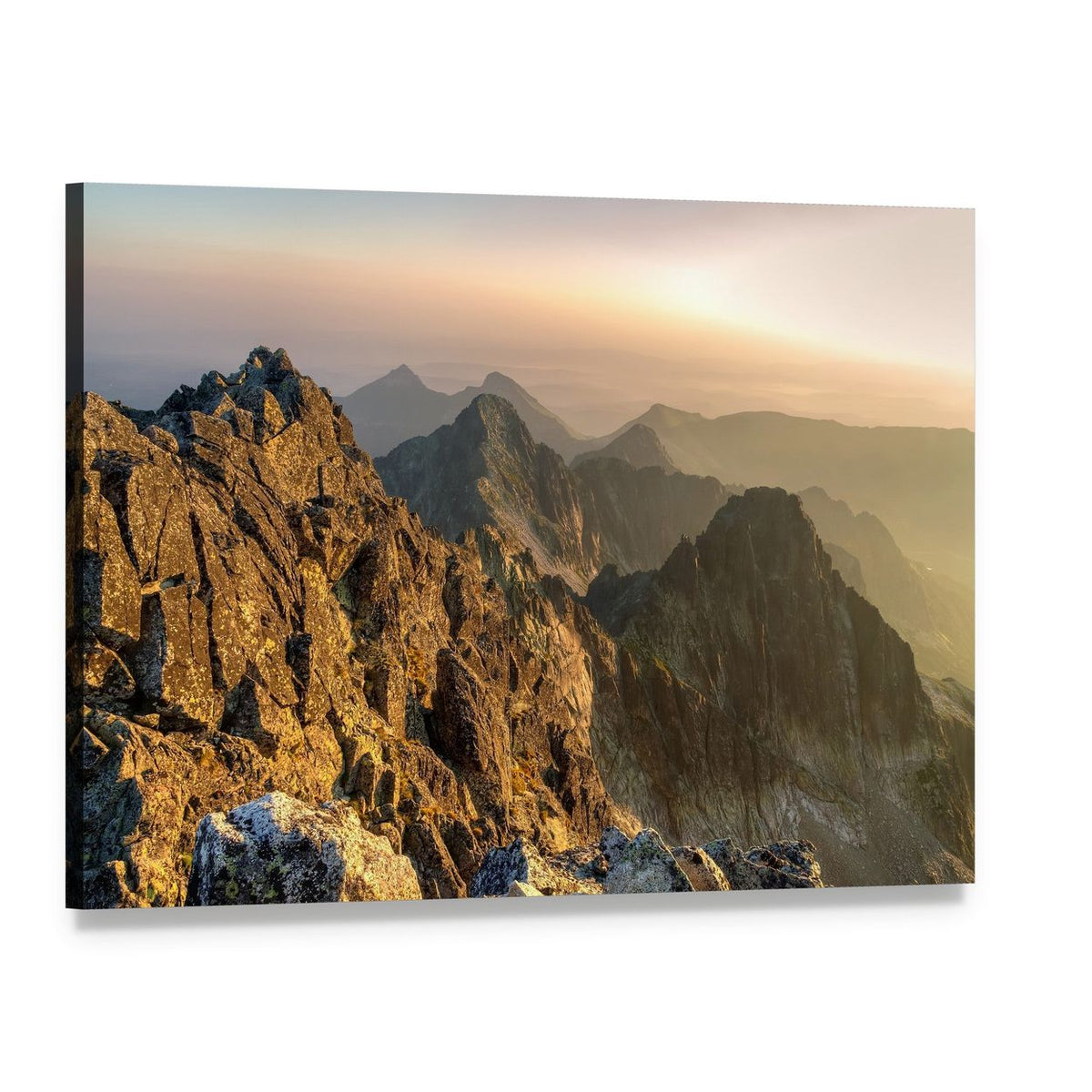 Sunset at Aries Rohy Peak, Slovakia Canvas Wall Art, single panel gallery wrapped canvas, angled product view