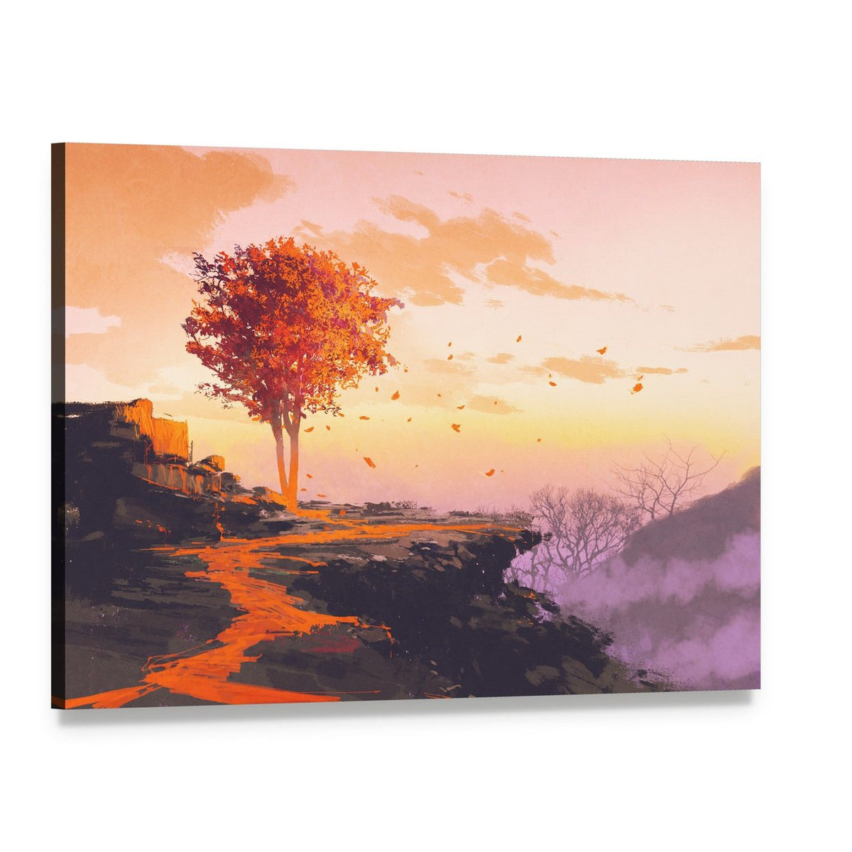 Melting Autumn Tree Canvas Wall Art, single panel gallery wrapped canvas, angled product view