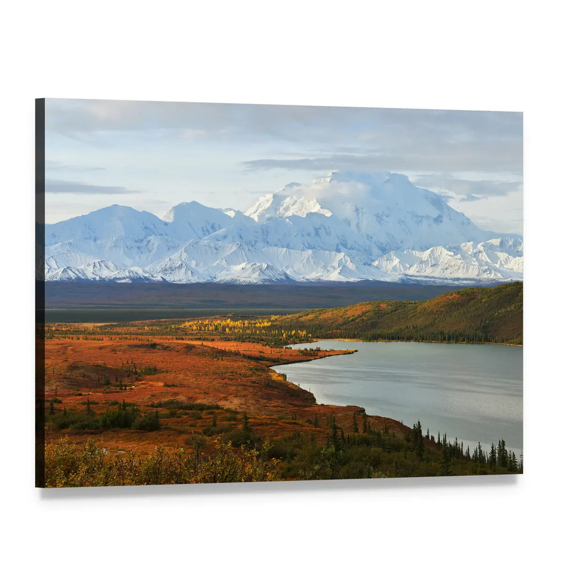 Denali and Wonder Lake at Sunrise Canvas Wall Art, single panel gallery wrapped canvas, angled product view
