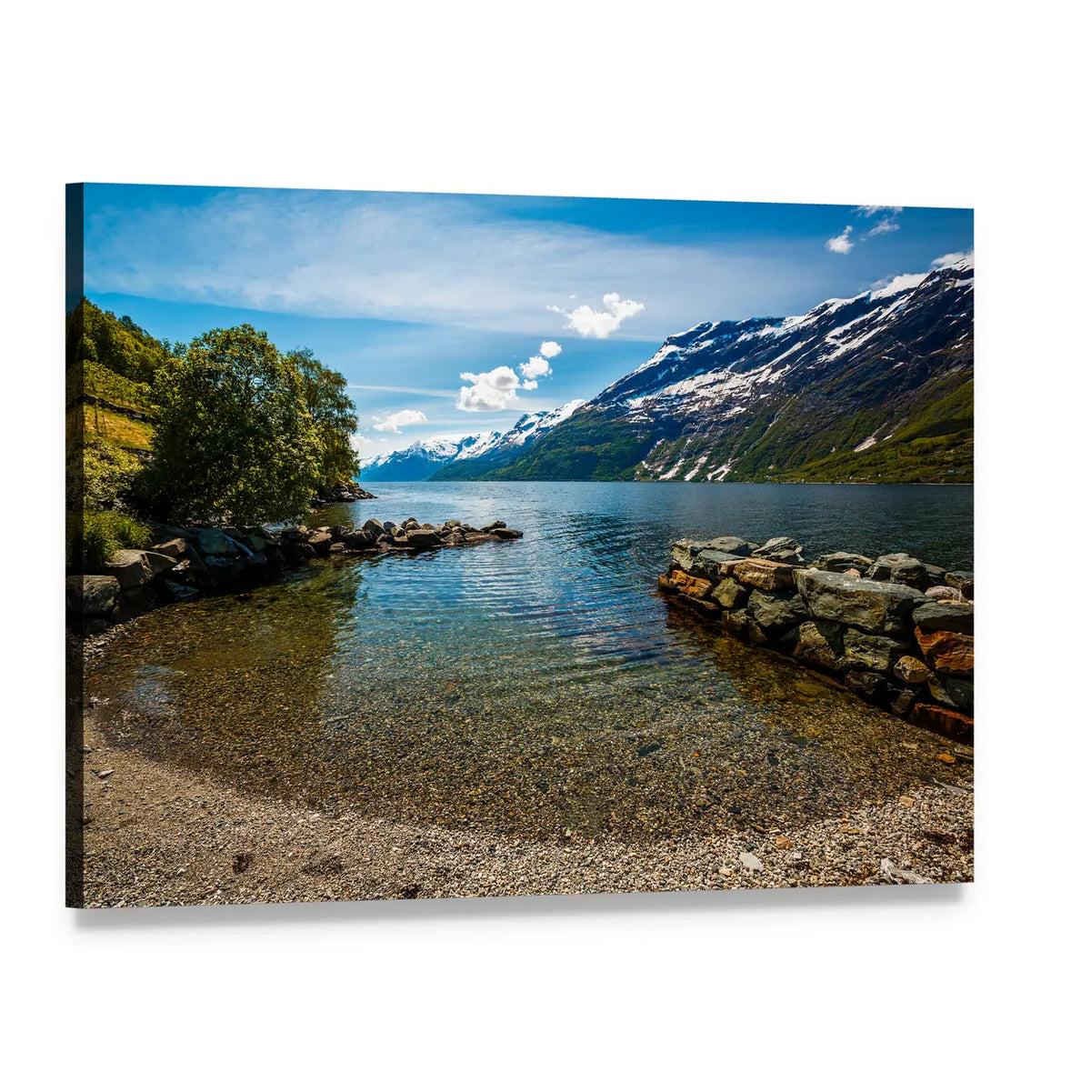 Norway Fjord Landscape with Stone Jetty Canvas Wall Art, single panel gallery wrapped canvas, angled product view