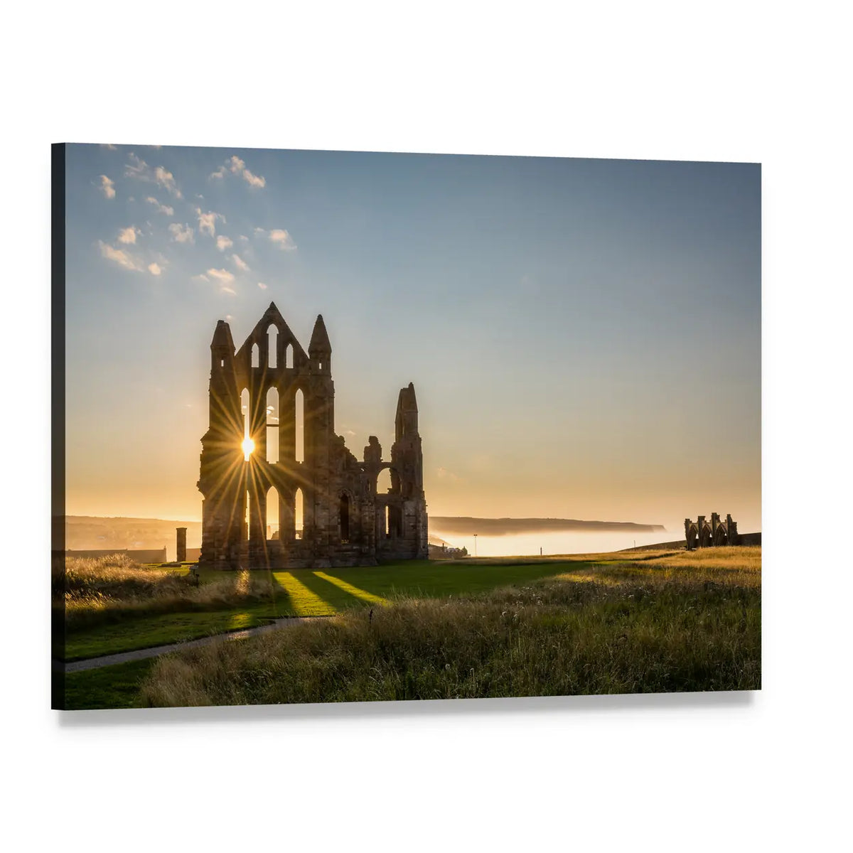 Sunburst Over Whitby Abbey Canvas Wall Art, single panel gallery wrapped canvas, angled product view