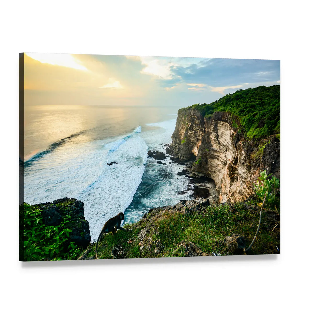 High Cliff at Uluwatu Temple Canvas Wall Art, single panel gallery wrapped canvas, angled product view