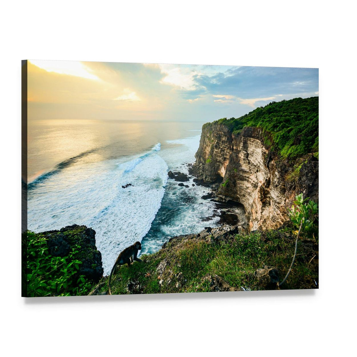 High Cliff at Uluwatu Temple Canvas Wall Art, single panel gallery wrapped canvas, angled product view