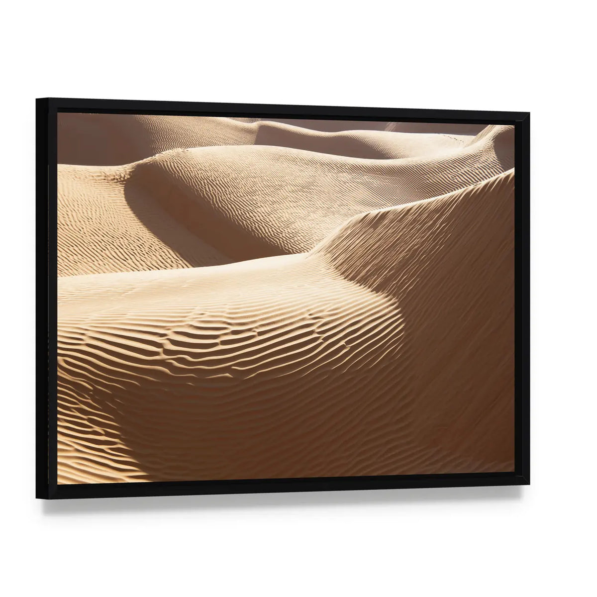 Sahara Sand Dunes Close-up Canvas Wall Art, framed canvas in a black floater frame, angled product view