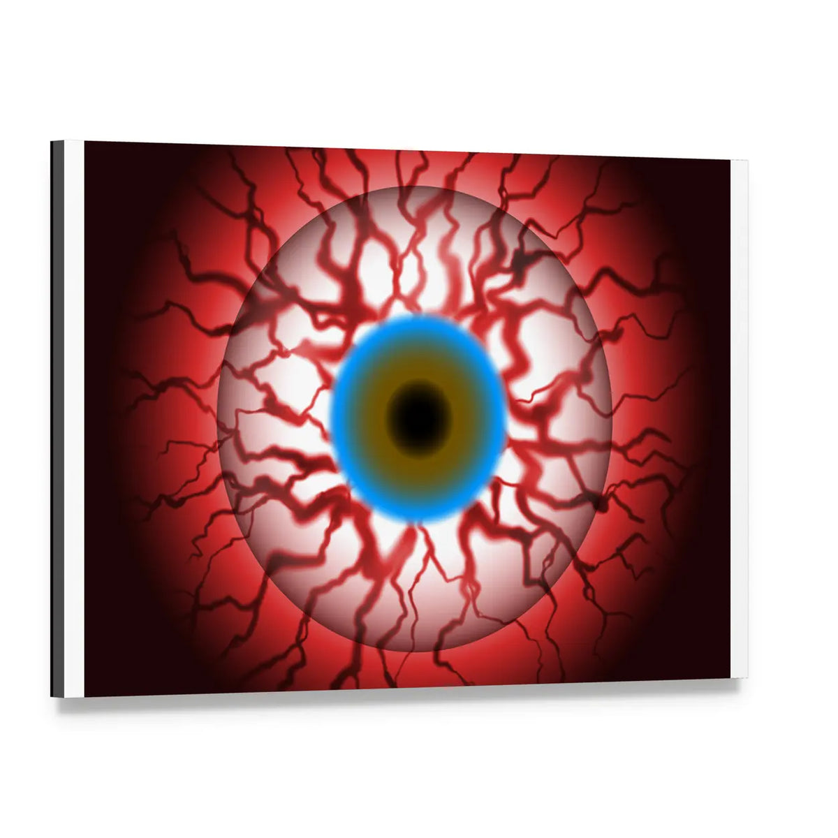 Bloodshot Eyeball with Radiating Veins Canvas Wall Art, single panel gallery wrapped canvas, angled product view