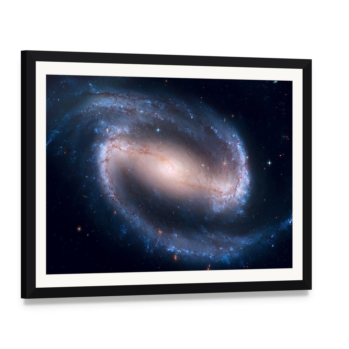 Ngc 1300 Spiral Galaxy Canvas Wall Art, framed print with white mat and black frame, angled product view