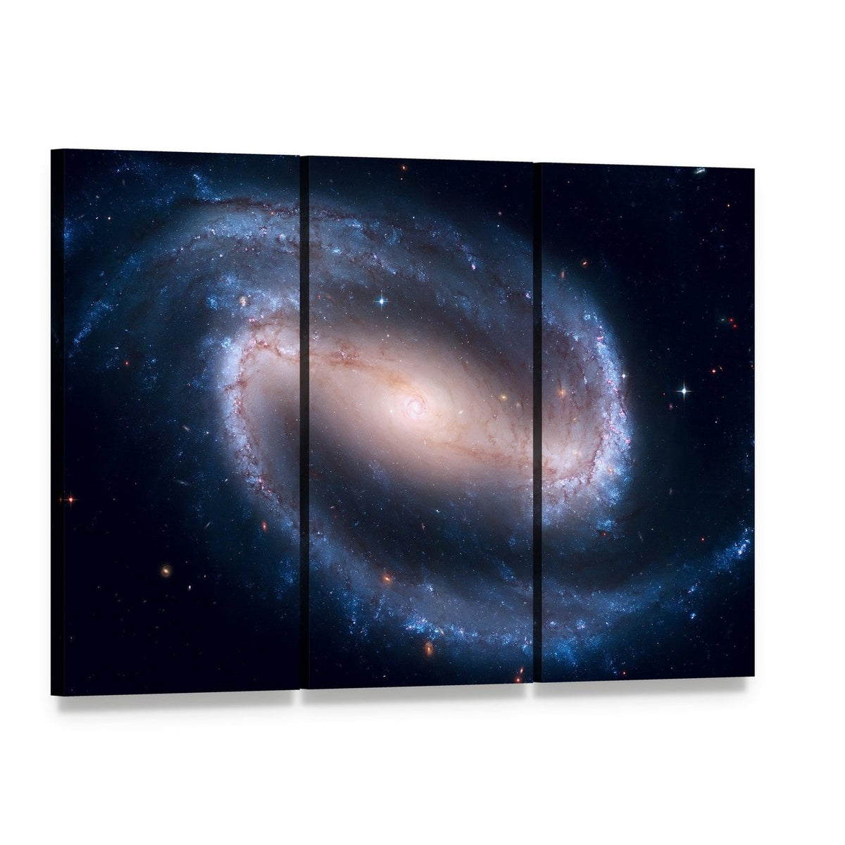 Ngc 1300 Spiral Galaxy Canvas Wall Art, 3 panel 3 Horizontal layout gallery wrapped canvas set, angled product view