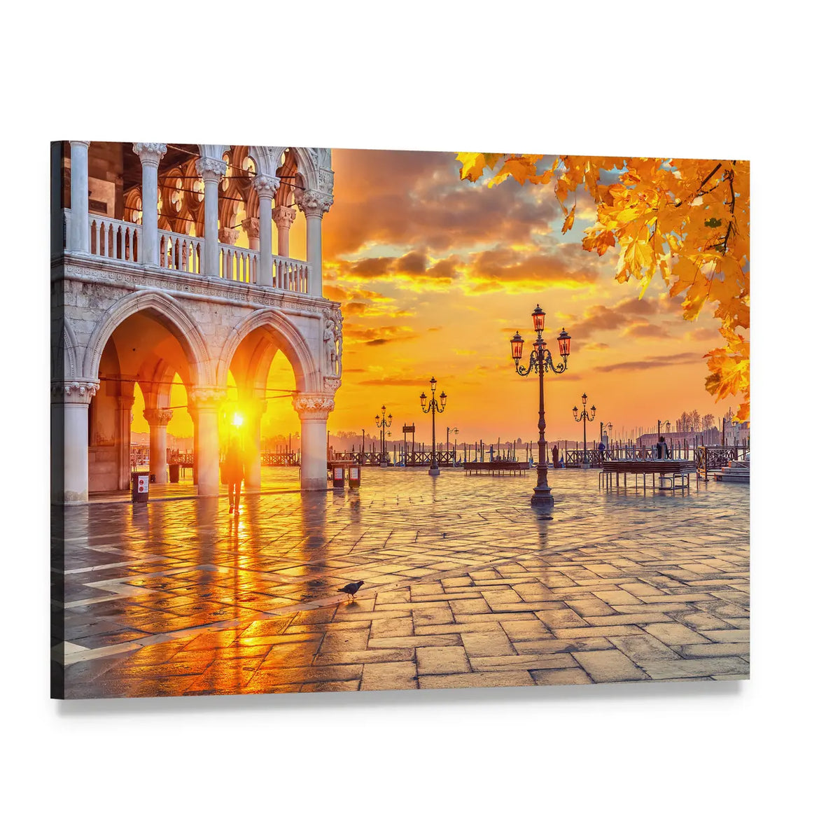 Venetian Piazza in Golden Light Canvas Wall Art, single panel gallery wrapped canvas, angled product view