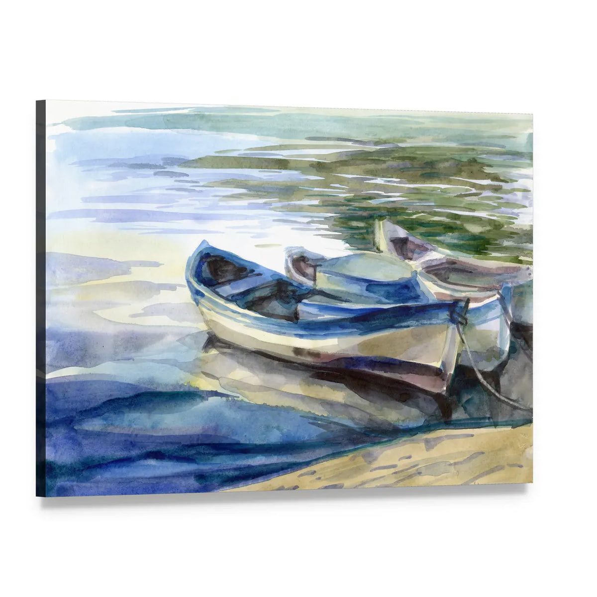 Seascape with Three Boats Canvas Wall Art, single panel gallery wrapped canvas, angled product view
