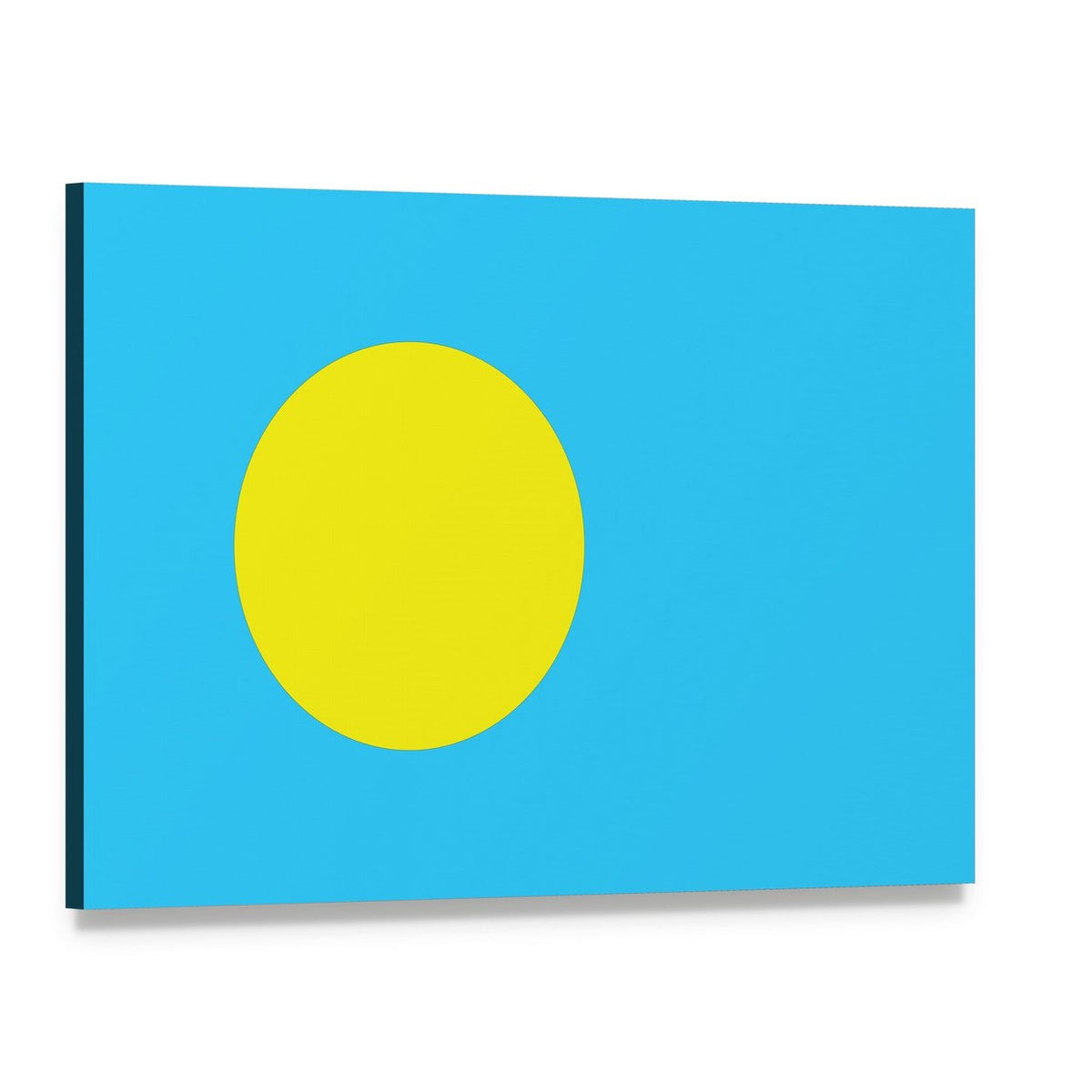 Palau Flag with Centered Yellow Disc Canvas Wall Art, single panel gallery wrapped canvas, angled product view