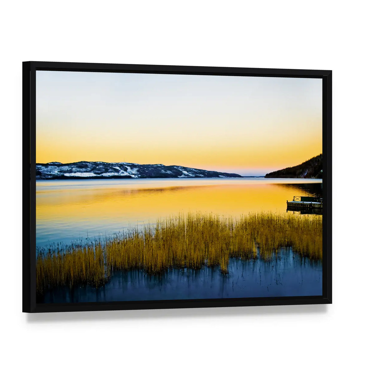 Lapland Lake In The North Of Sweden Canvas Wall Art, framed canvas in a black floater frame, angled product view