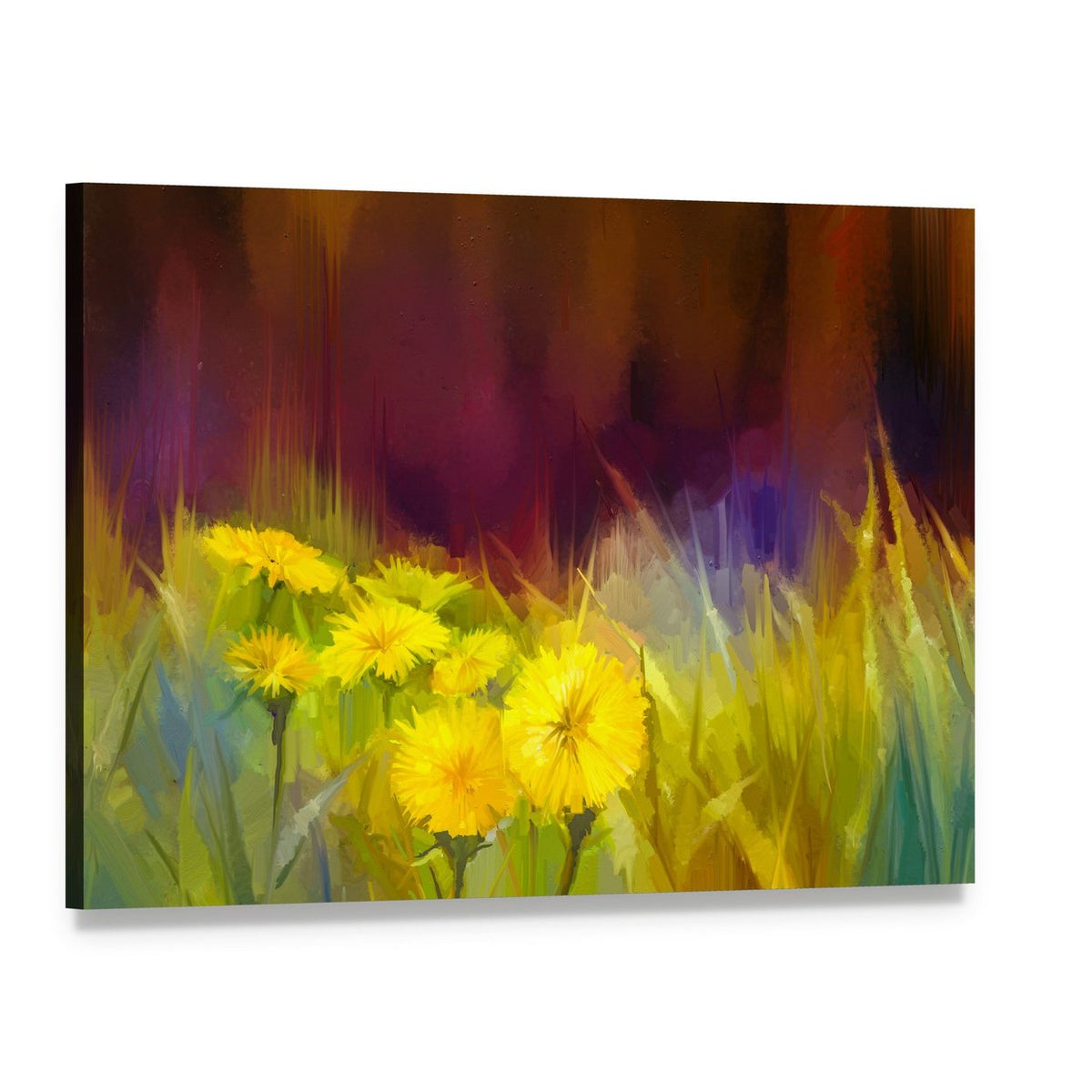 Nature Grass Flowers Abstract Canvas Wall Art, single panel gallery wrapped canvas, angled product view