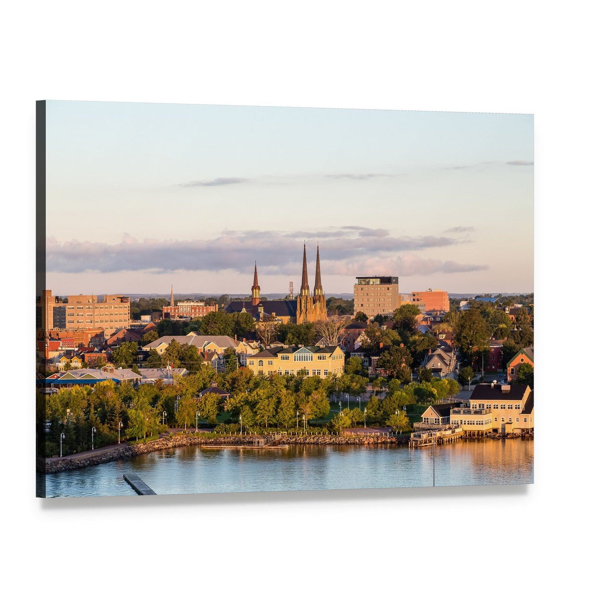 Charlotte Town Waterfront View Canvas Wall Art, single panel gallery wrapped canvas, angled product view