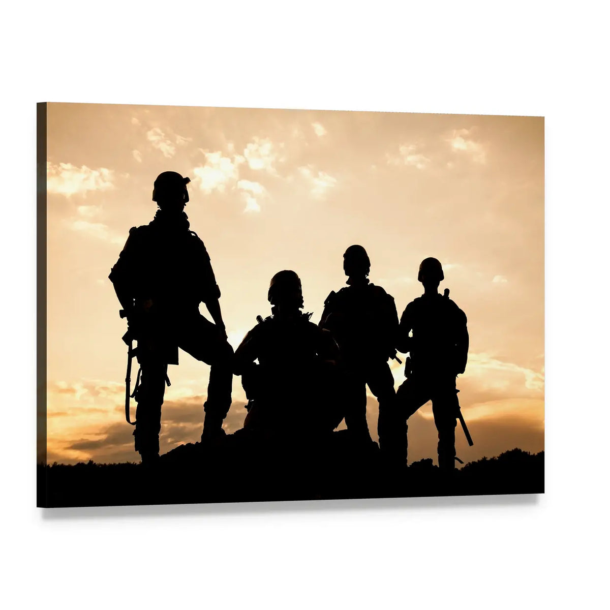 United States Army Rangers Silhouette Canvas Wall Art, single panel gallery wrapped canvas, angled product view