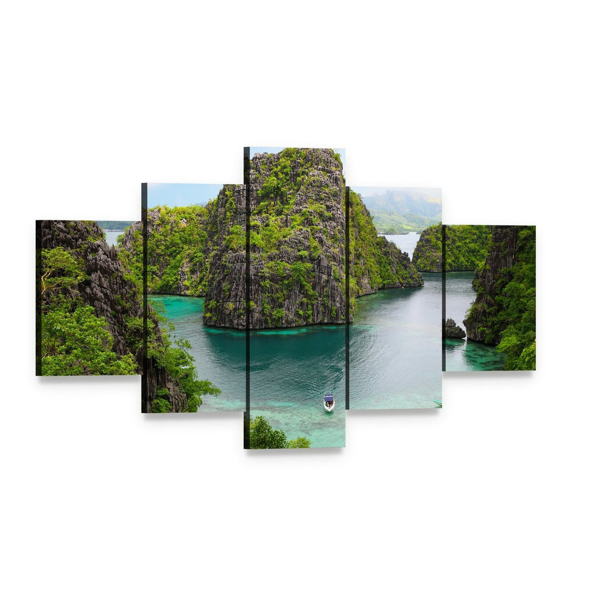 Coron Tropical Island Aerial Landscape Canvas Wall Art, 5 panel 5 Star layout gallery wrapped canvas set, angled product view