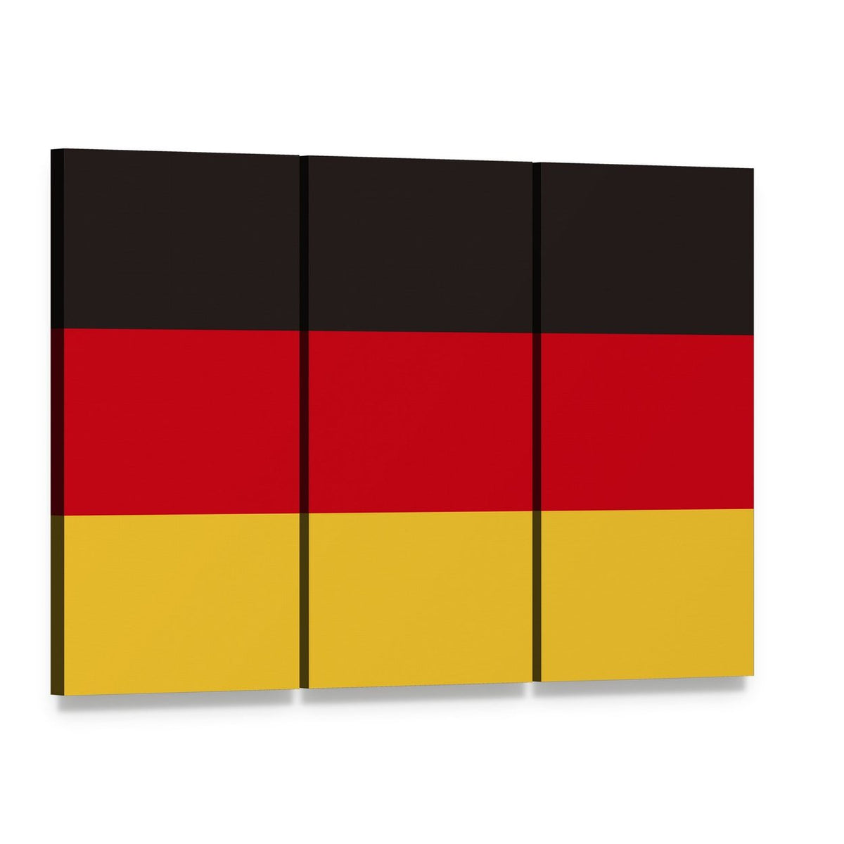 Modern German Flag Print Canvas Wall Art, 3 panel 3 Horizontal layout gallery wrapped canvas set, angled product view