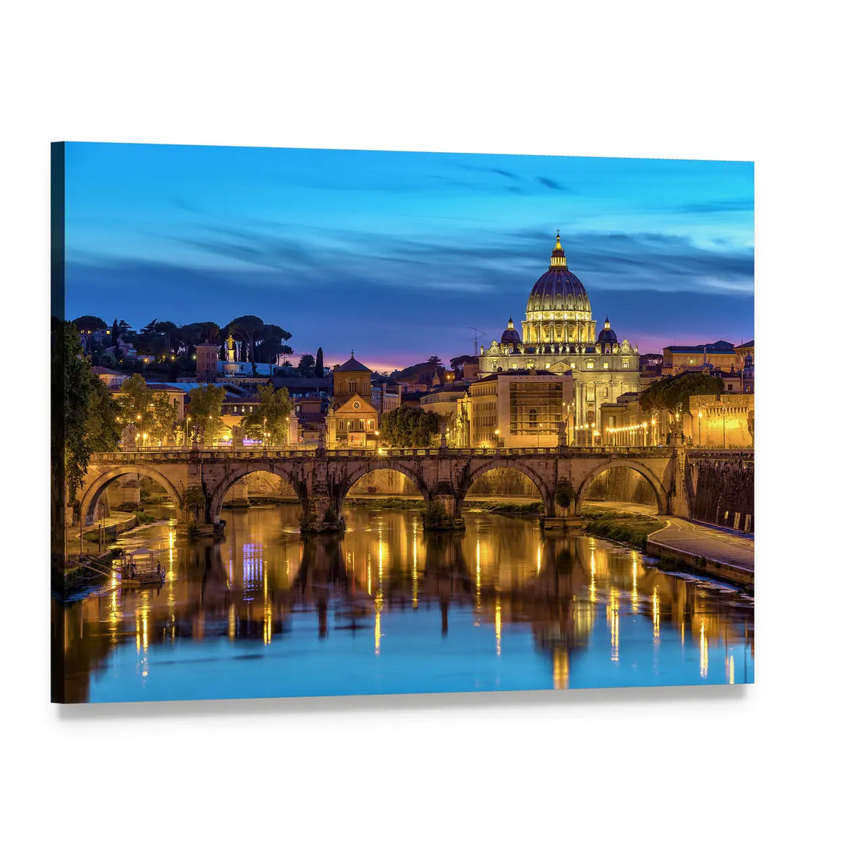 St. Peter's Basilica at Dusk, Rome Canvas Wall Art, single panel gallery wrapped canvas, angled product view