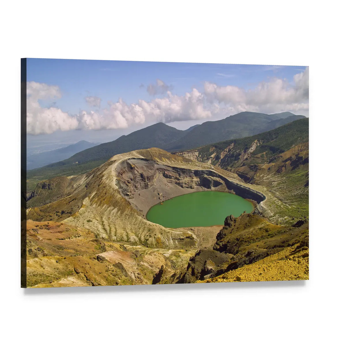 Volcanic Crater Lake with Layered Cliffs Canvas Wall Art, single panel gallery wrapped canvas, angled product view