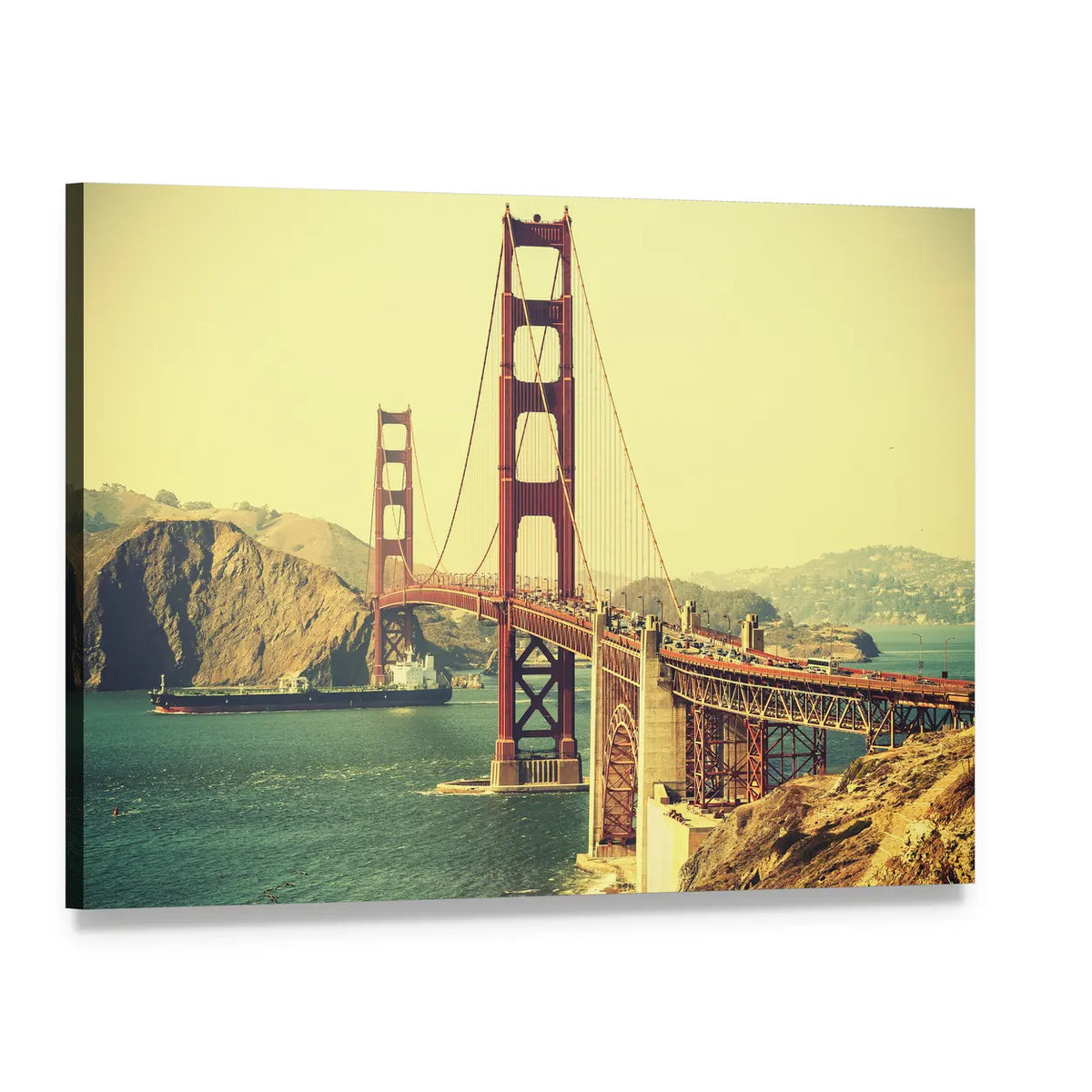 Retro Golden Gate Bridge Canvas Wall Art, single panel gallery wrapped canvas, angled product view