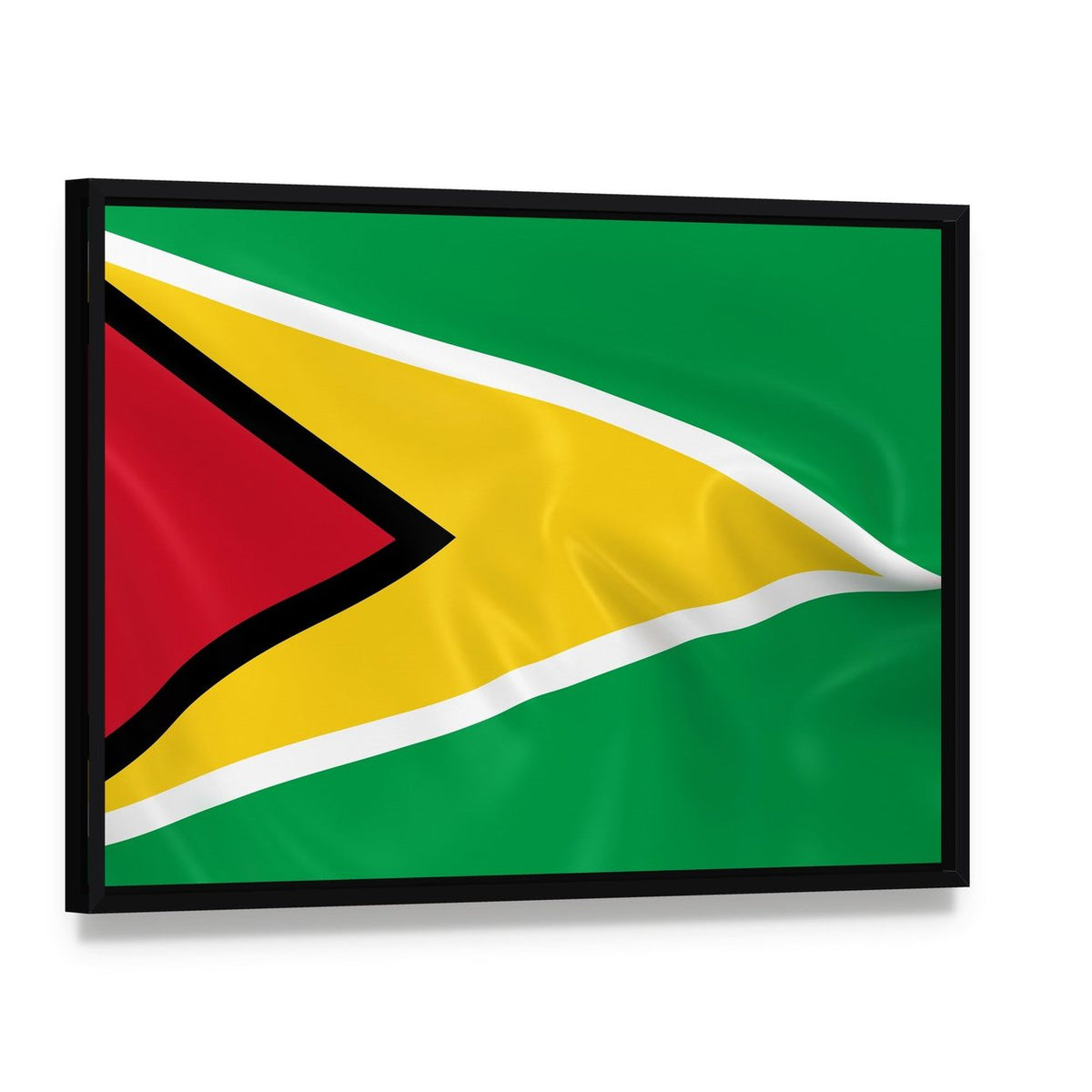 Waving Guyana Flag Canvas Wall Art, framed canvas in a black floater frame, angled product view