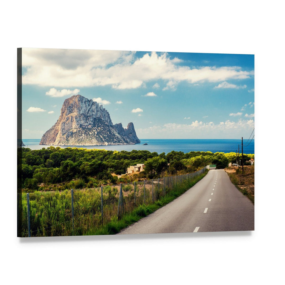 Road to Cala D'hort Beach Canvas Wall Art, single panel gallery wrapped canvas, angled product view