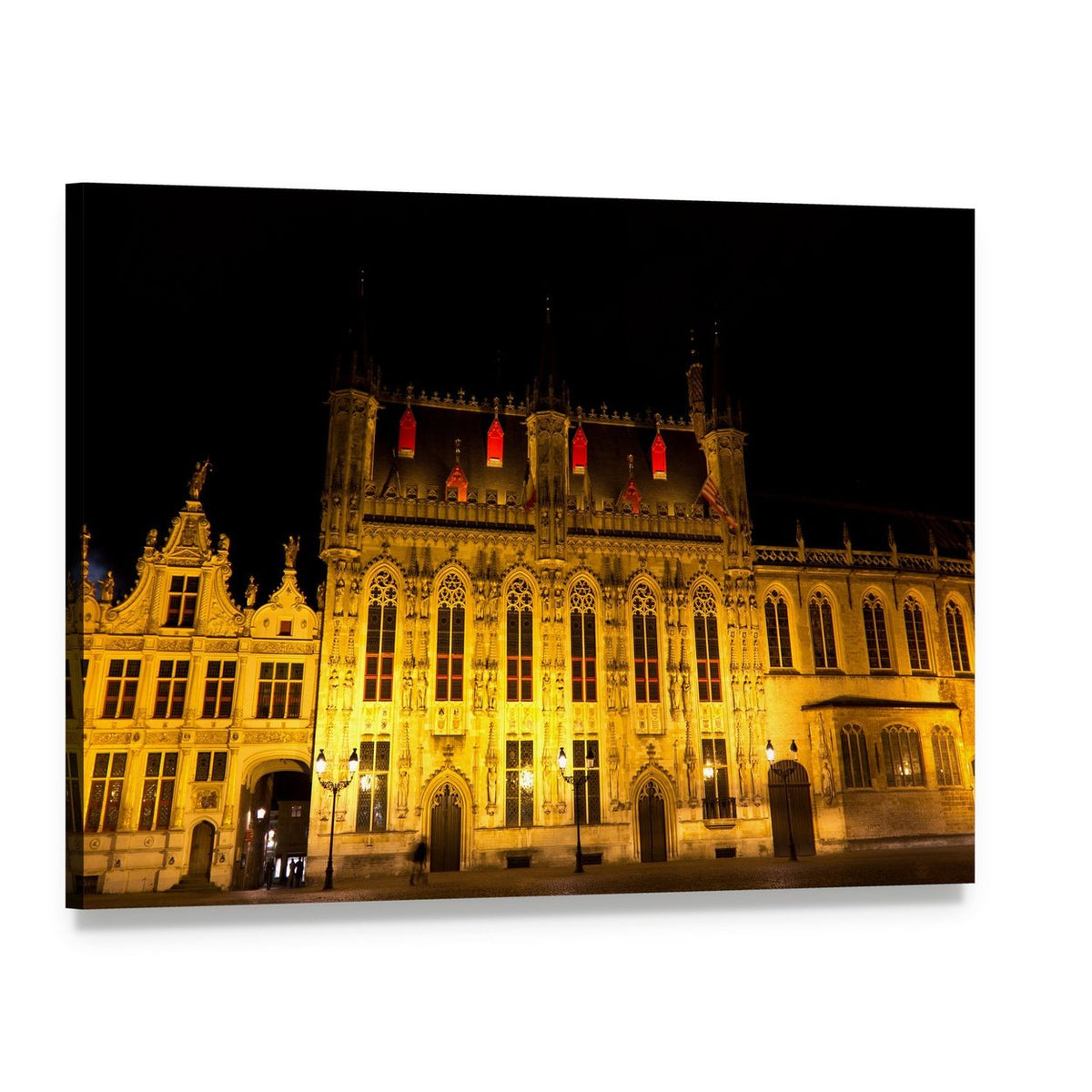 Burg Square in Bruges at Night Canvas Wall Art, single panel gallery wrapped canvas, angled product view