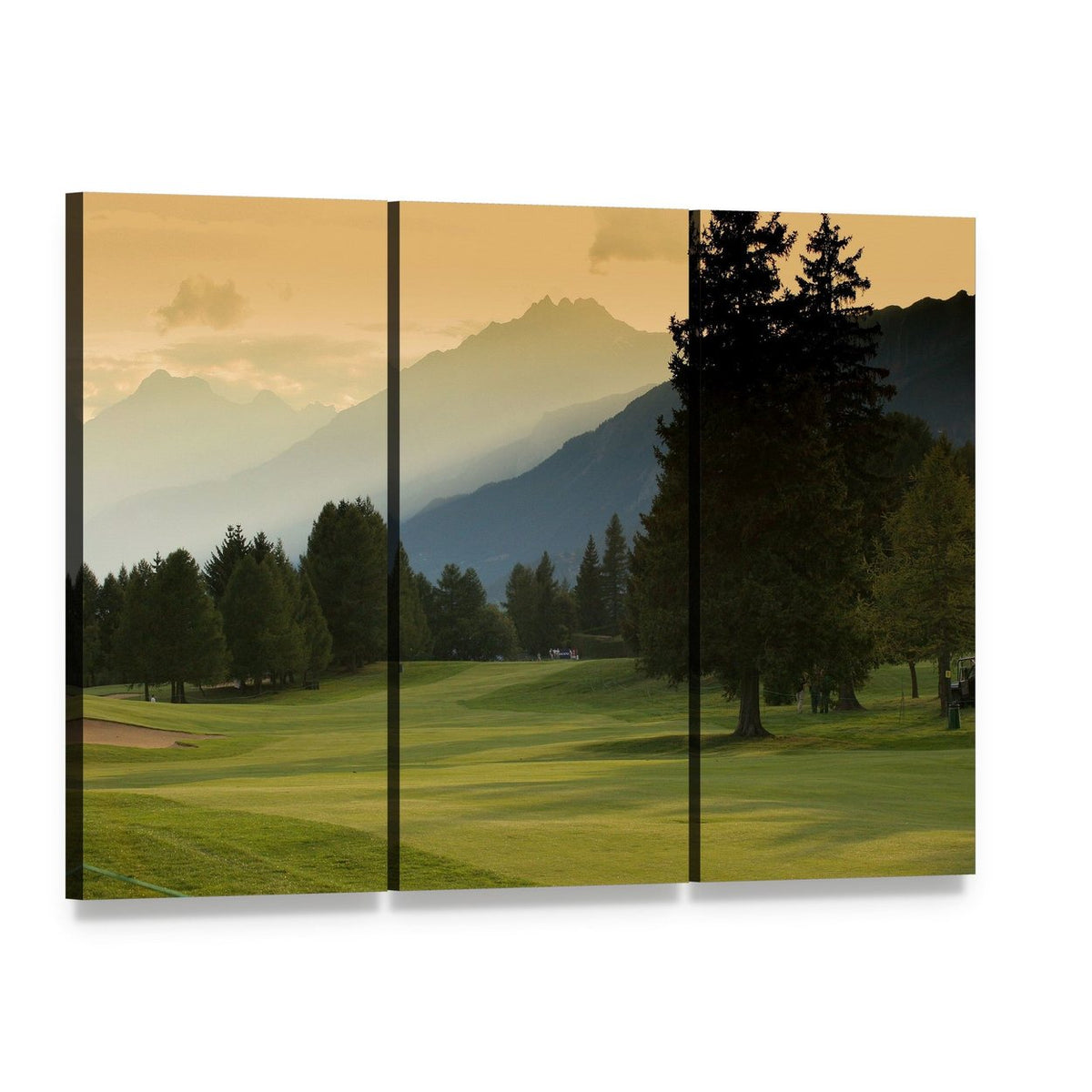 Crans Montana Golf Course Canvas Wall Art, 3 panel 3 Horizontal layout gallery wrapped canvas set, angled product view